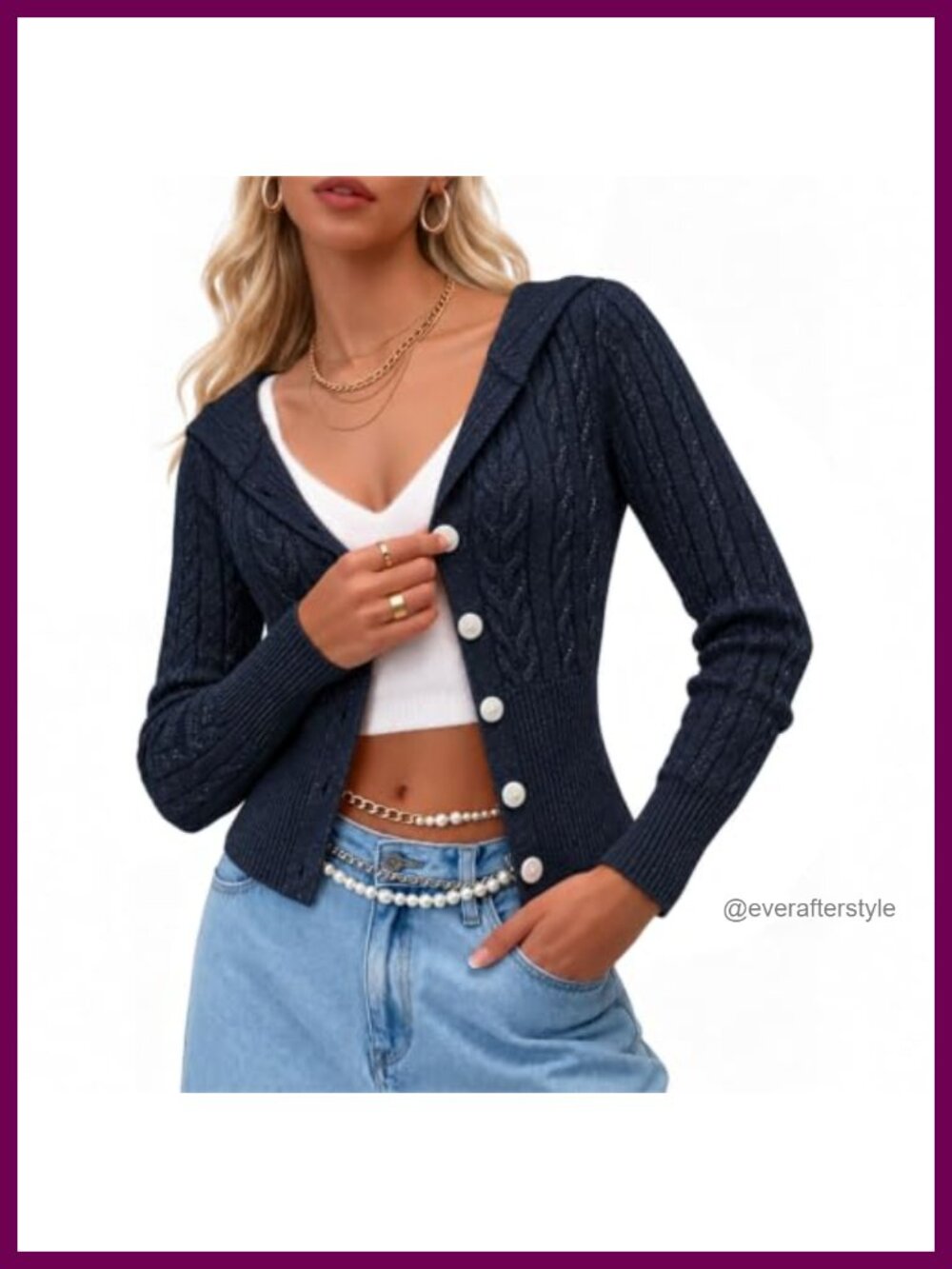 Hooded Cardigan Sweater Button Down Cropped Cable Knit